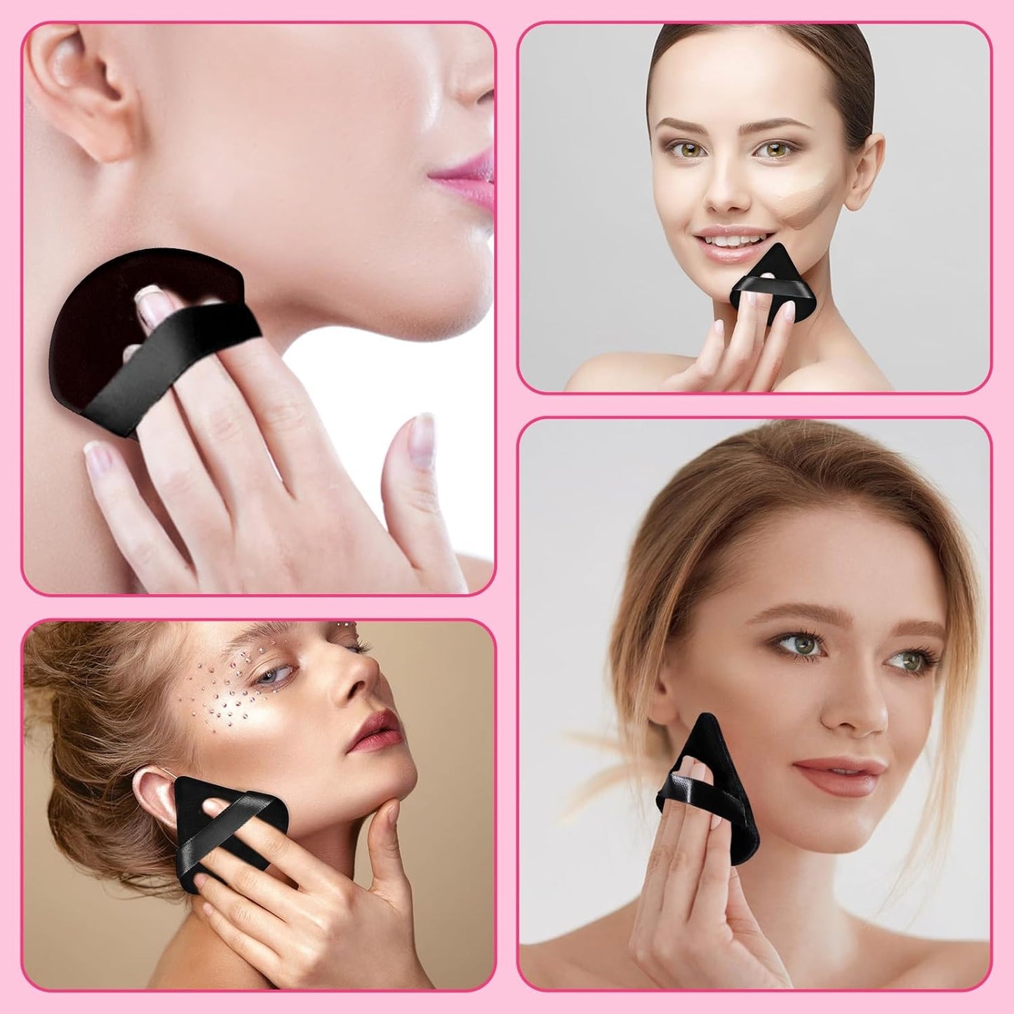 6 Pieces Powder Puff Face Soft Triangle Makeup Puff for Loose Powder Mineral Powder Body Powder Velour Cosmetic Foundation Blender Sponge Beauty Makeup Tools(Black)