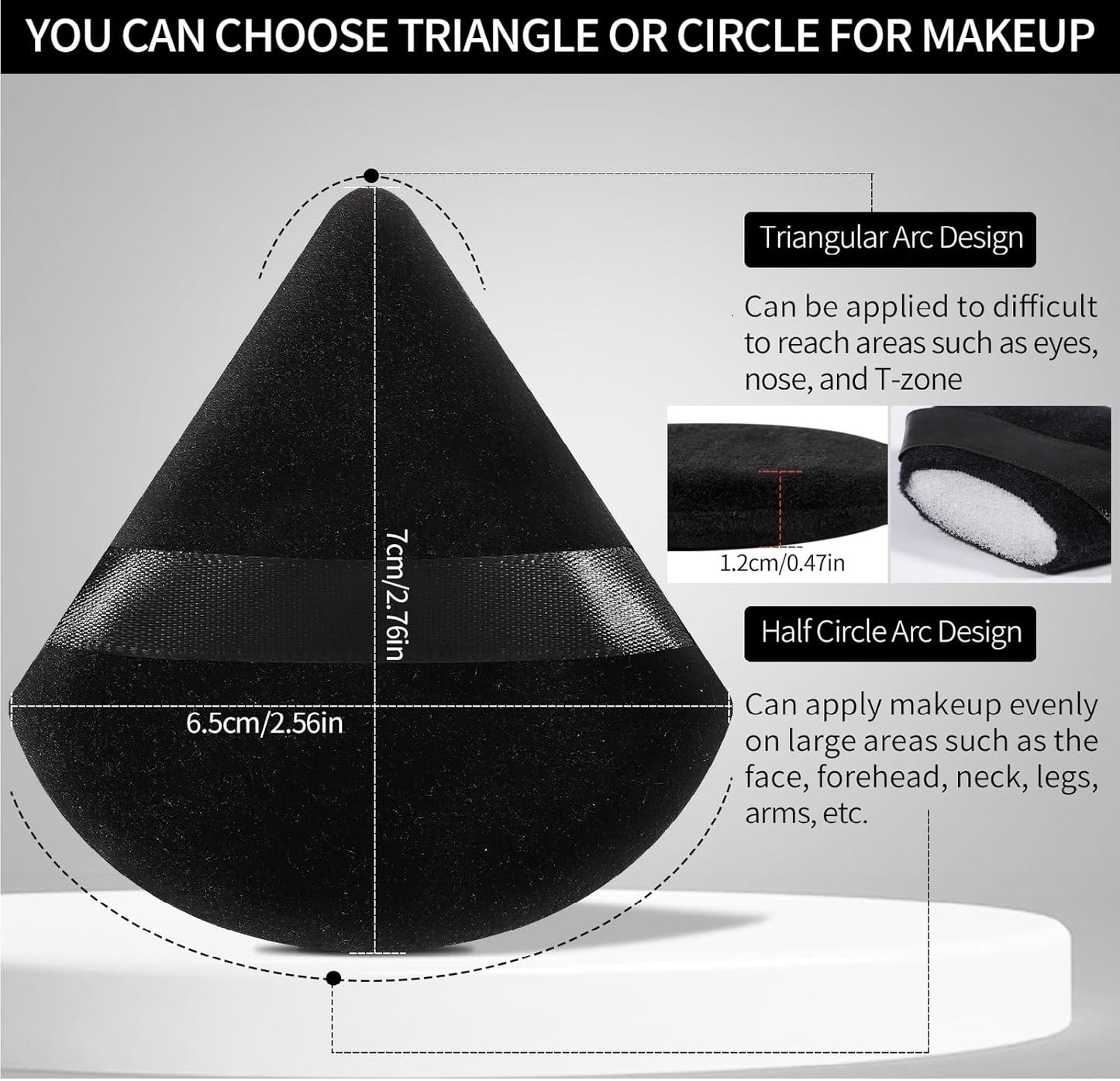 6 Pieces Powder Puff Face Soft Triangle Makeup Puff for Loose Powder Mineral Powder Body Powder Velour Cosmetic Foundation Blender Sponge Beauty Makeup Tools(Black)